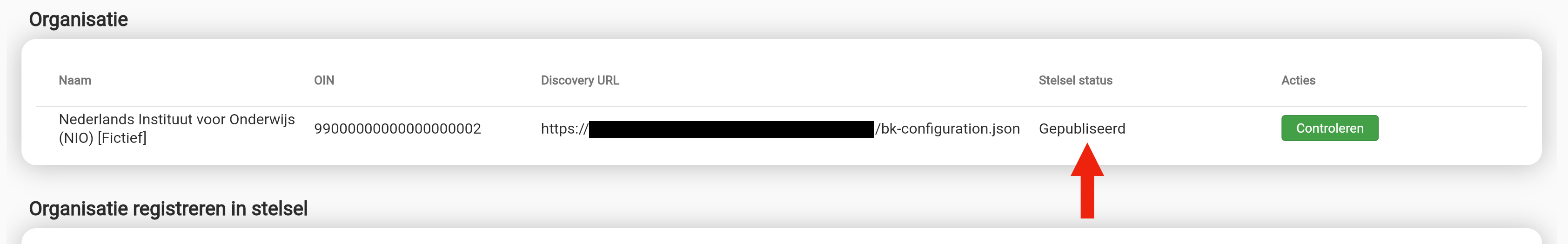 Scherm met status gepubliceerd